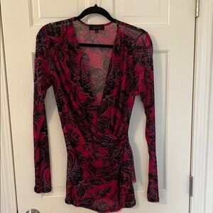 Karen Kane Pink and Black Floral Tie Top XL